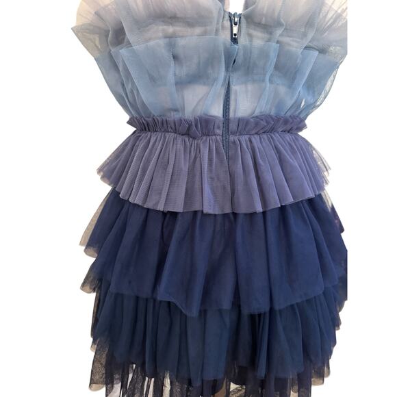 Storia Blue Ombre Colorblock Tulle Ruffle Layered Dress Party Cocktail Small - Picture 5 of 8
